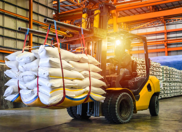 Forklift in warehouse